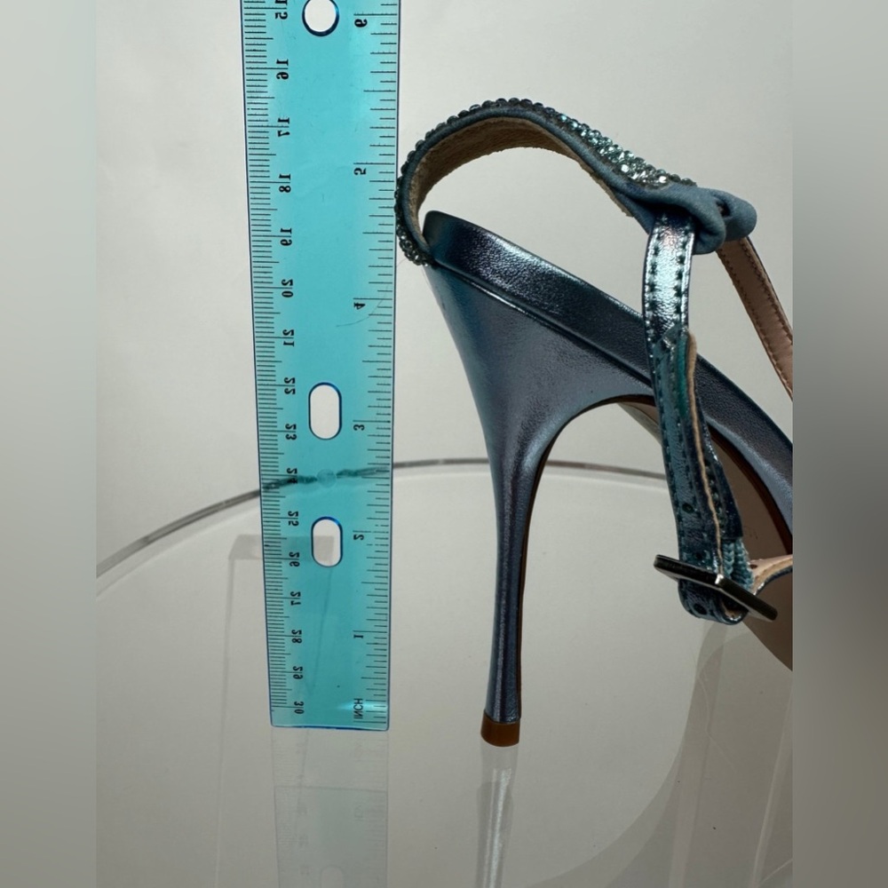 AQUA RHINESTONE STRAPY SANDAL HEELS - Picture 6 of 11